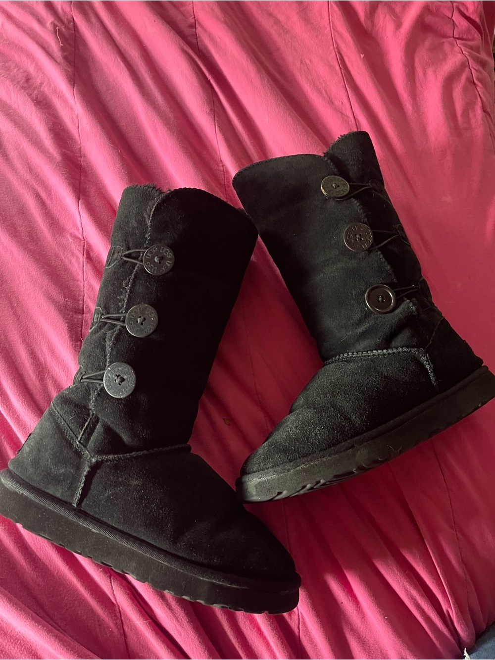 UGG Black Button-Accent Mid-Calf Winter Boots